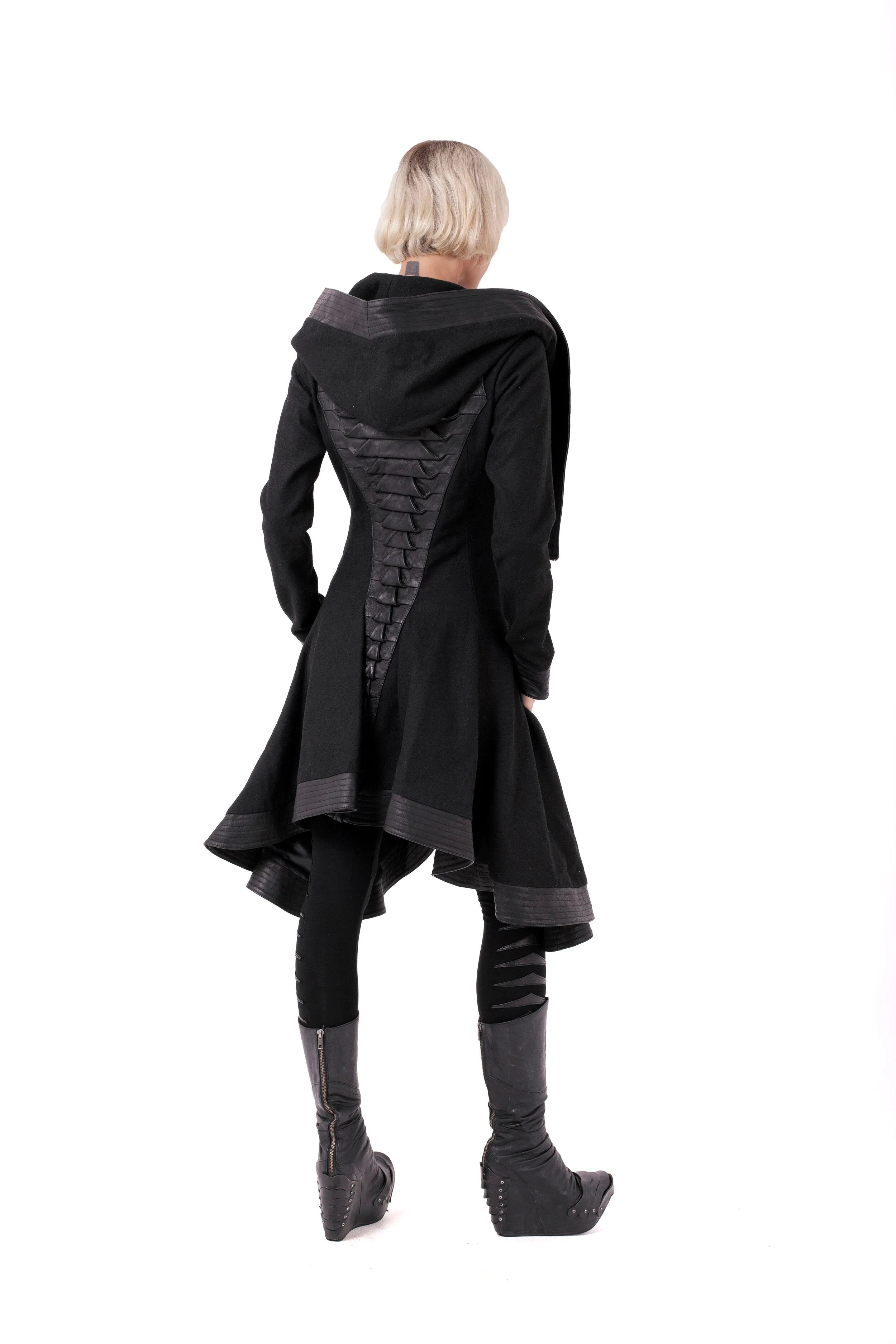 Crocodile Hooded Wool Coat