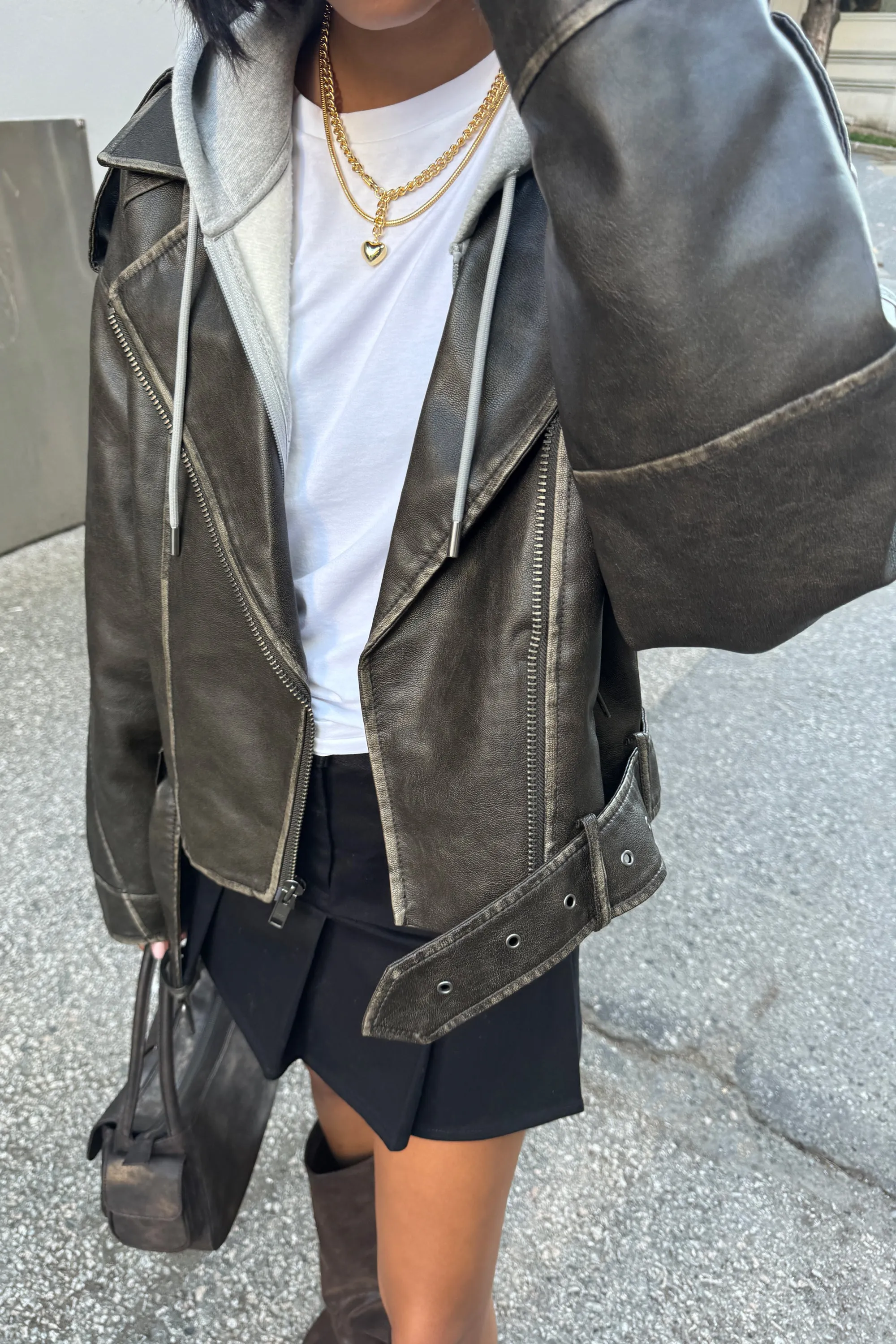 CROPPED VEGAN LEATHER MOTO JACKET