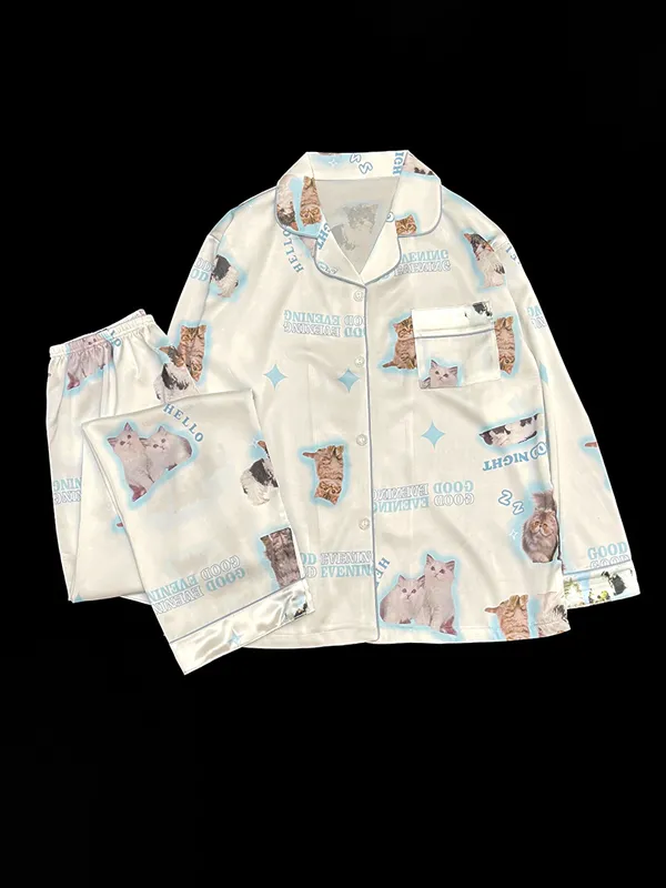 Cute Cats Pattern Pajamas Set