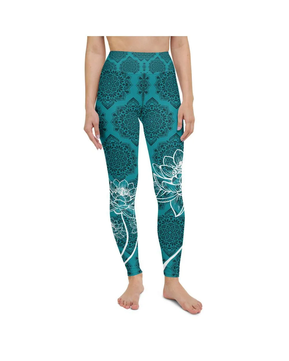 Cyan Blue Lotus Yoga Pants