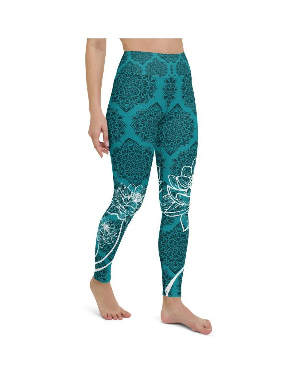 Cyan Blue Lotus Yoga Pants