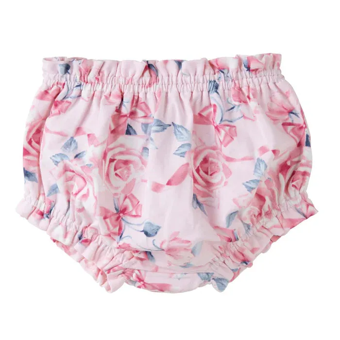 Designer Kidz Rose Bow Frilly Baby Bloomers - Pink