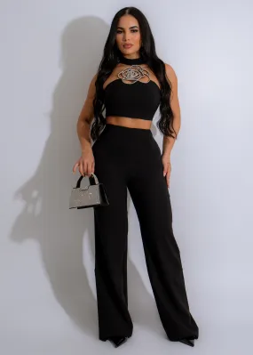 Divine Rose Diamond  Pant Set Black