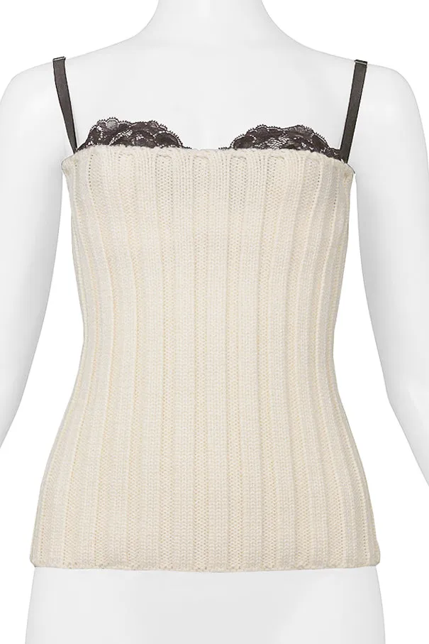 DOLCE & GABBANA OFF WHITE KNIT CORSET WITH ATTACHED BRA 1999