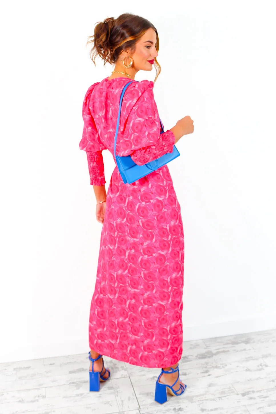 Drive Em Wild - Red Pink Watercolour Rose Midi Wrap Dress