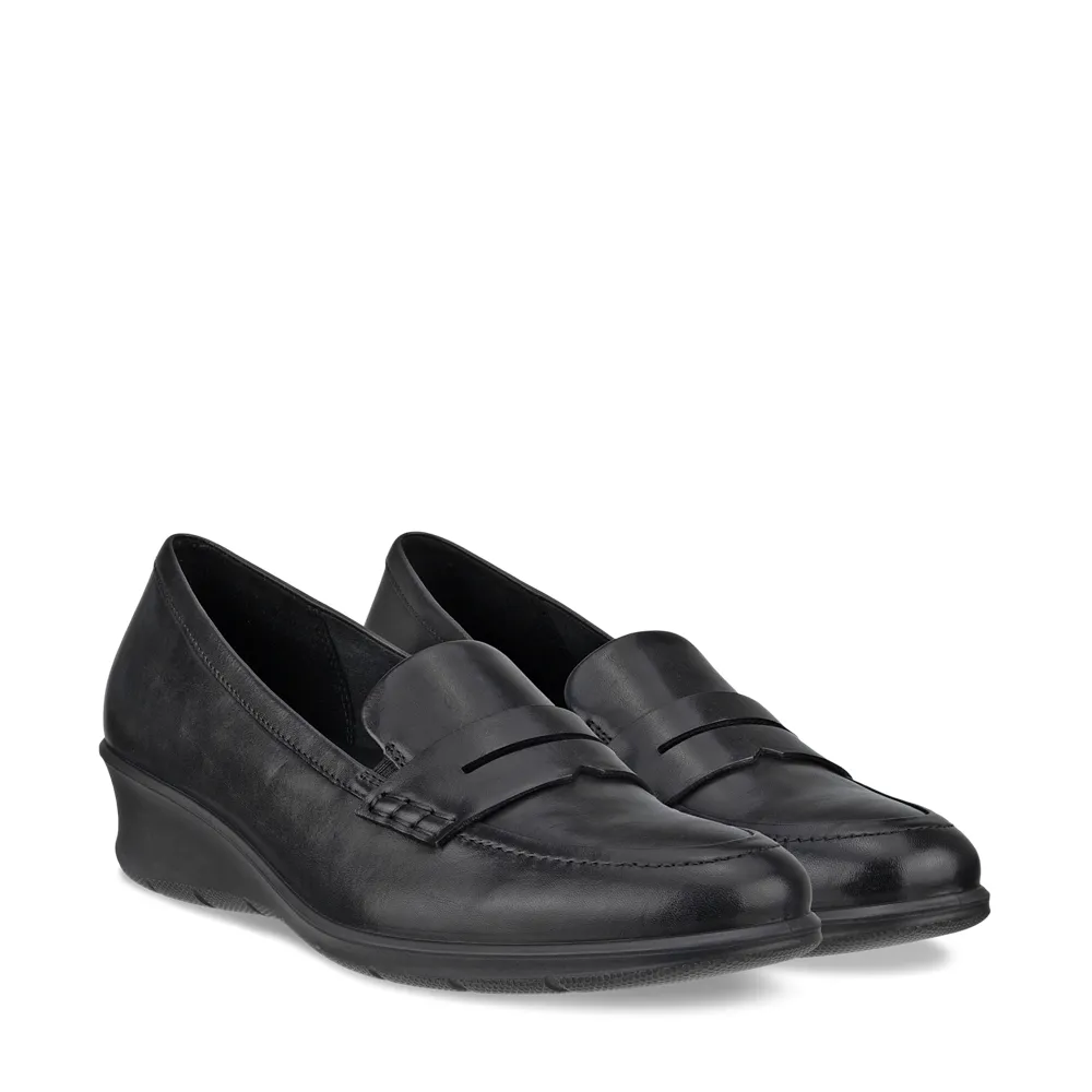 Ecco Women's Felicia Leather Penny Wedge Loafer Slip On in Black