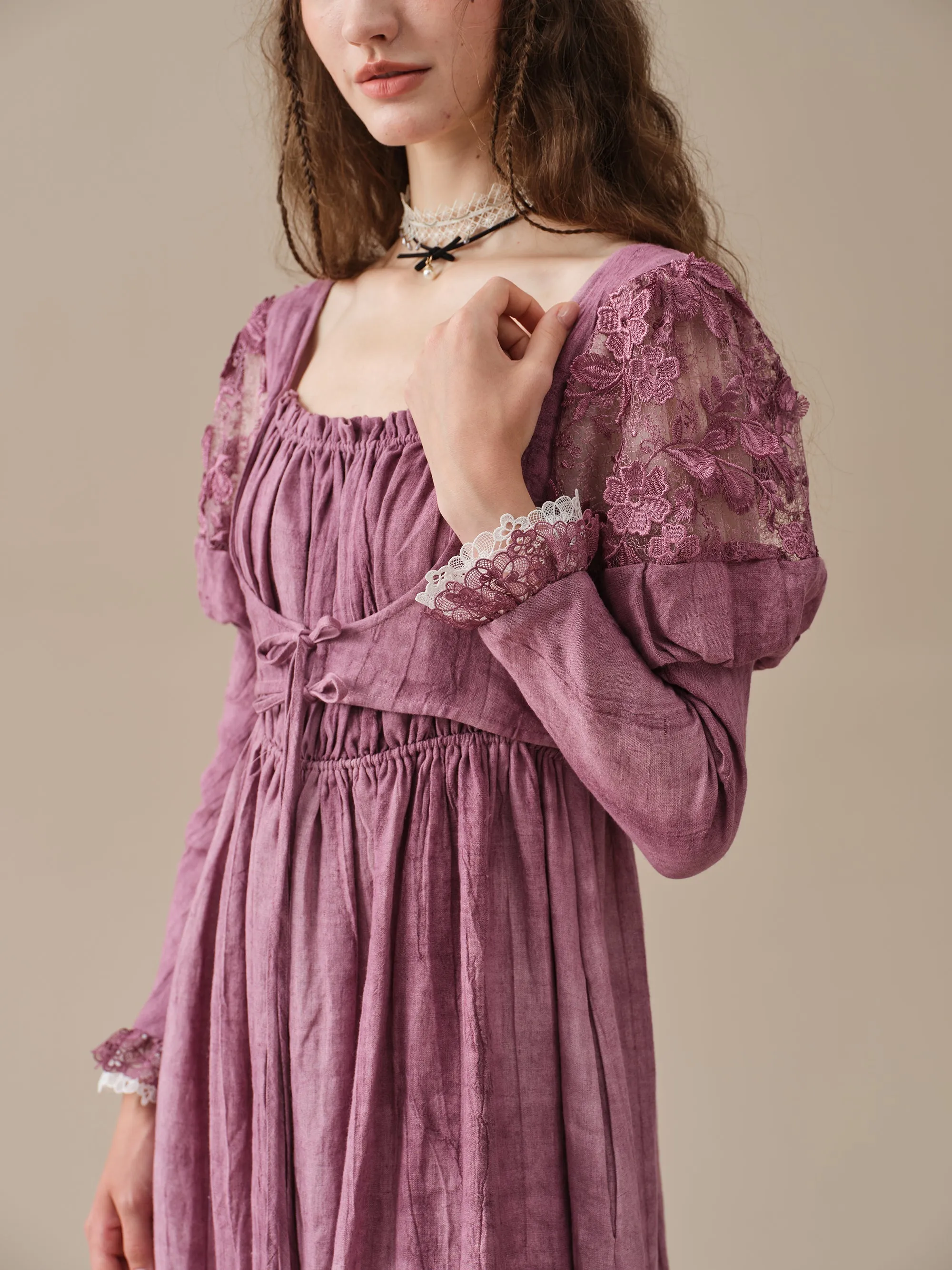 Edwina 22 | Lace regency linen dress