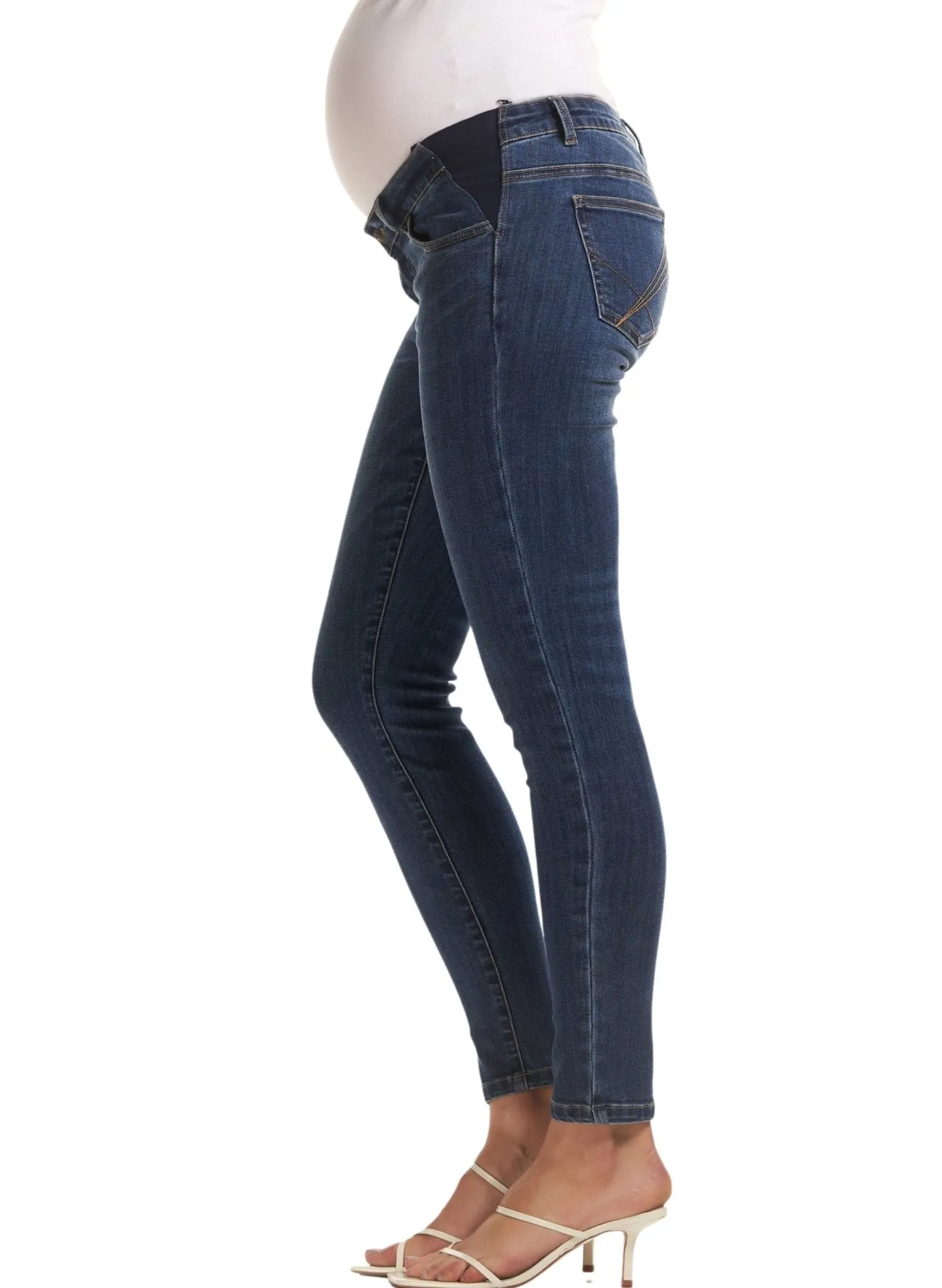 Esme Skinny Crop Maternity ِJeans - Mid Blue