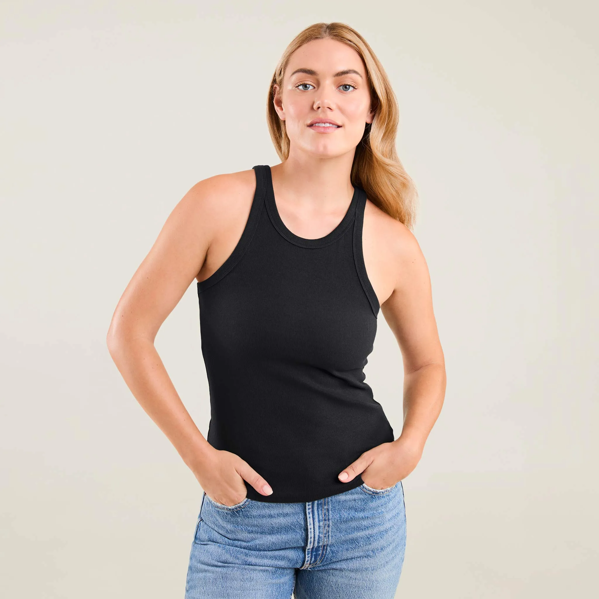 Essential Rib Tank Top | Black