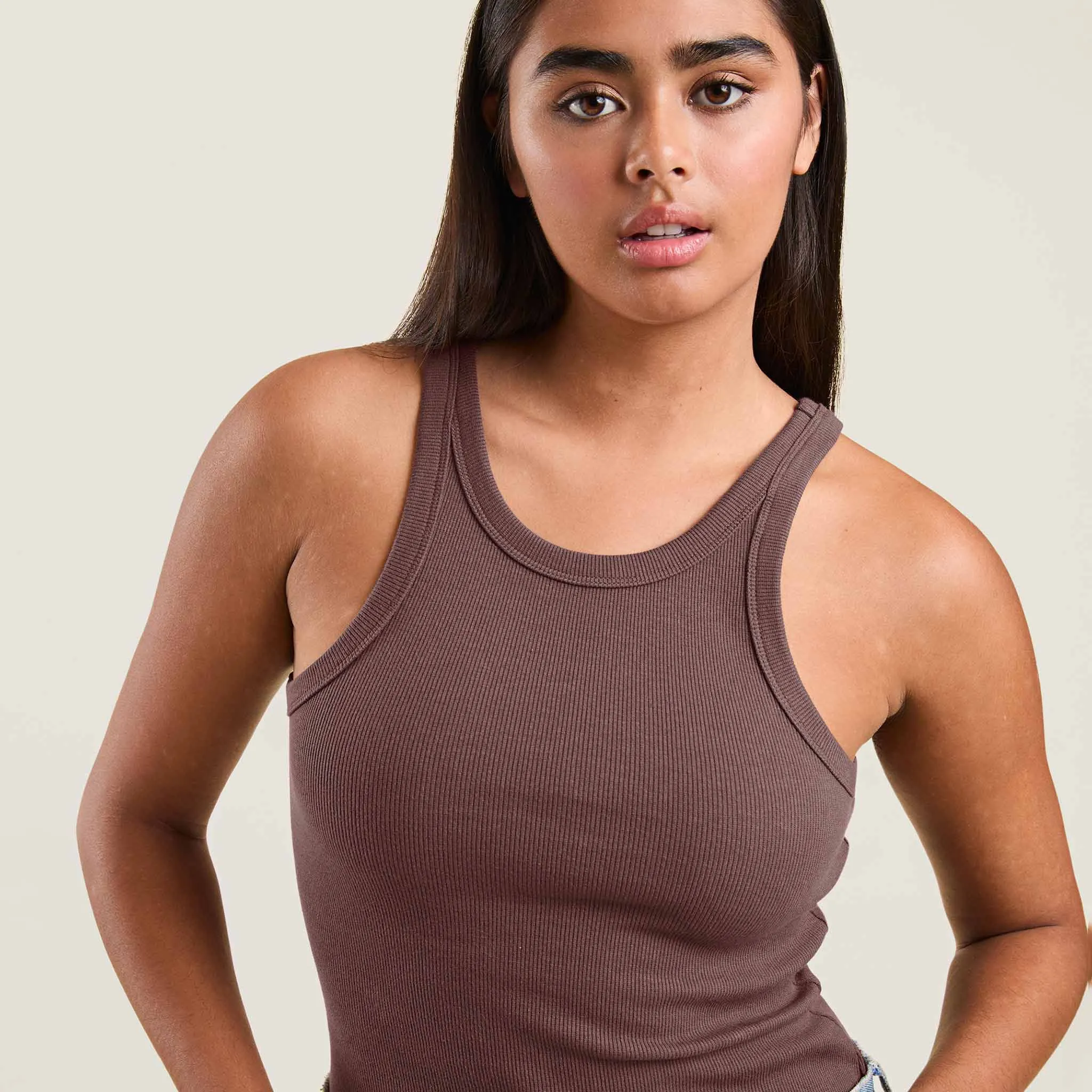 Essential Rib Tank Top | Coffee