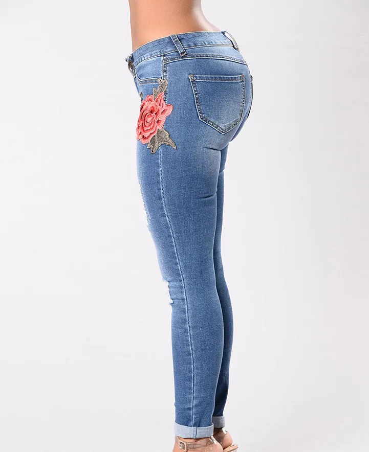 European and American embroidery jeans stretch jeans pants