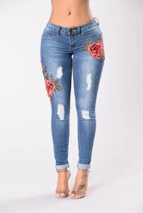 European and American embroidery jeans stretch jeans pants