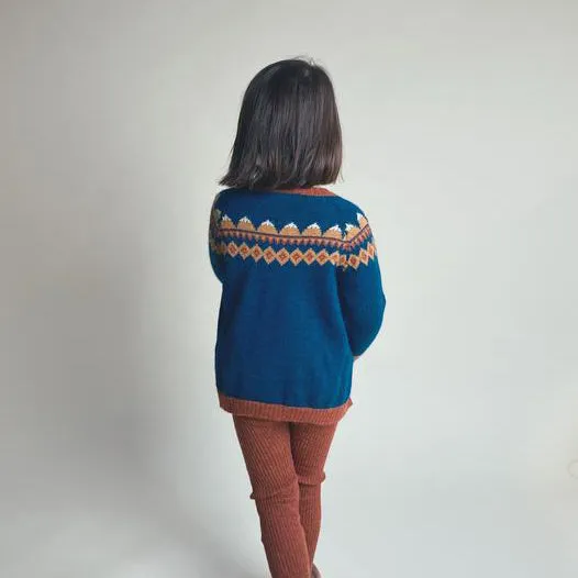 FairIsle Mountain Cardigan - 100% Baby Alpaca - Peacock (6-8y)  *Last One!