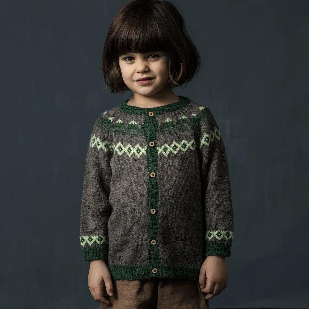 FairIsle Mountain Cardigan - 100% Baby Alpaca - Peacock (6-8y)  *Last One!