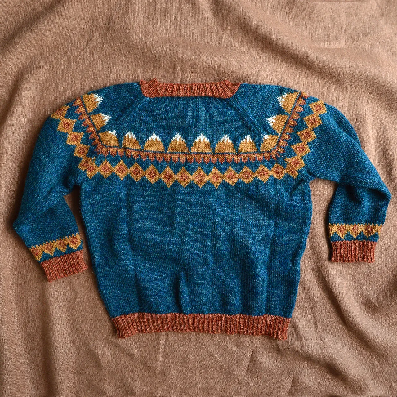 FairIsle Mountain Cardigan - 100% Baby Alpaca - Peacock (6-8y)  *Last One!