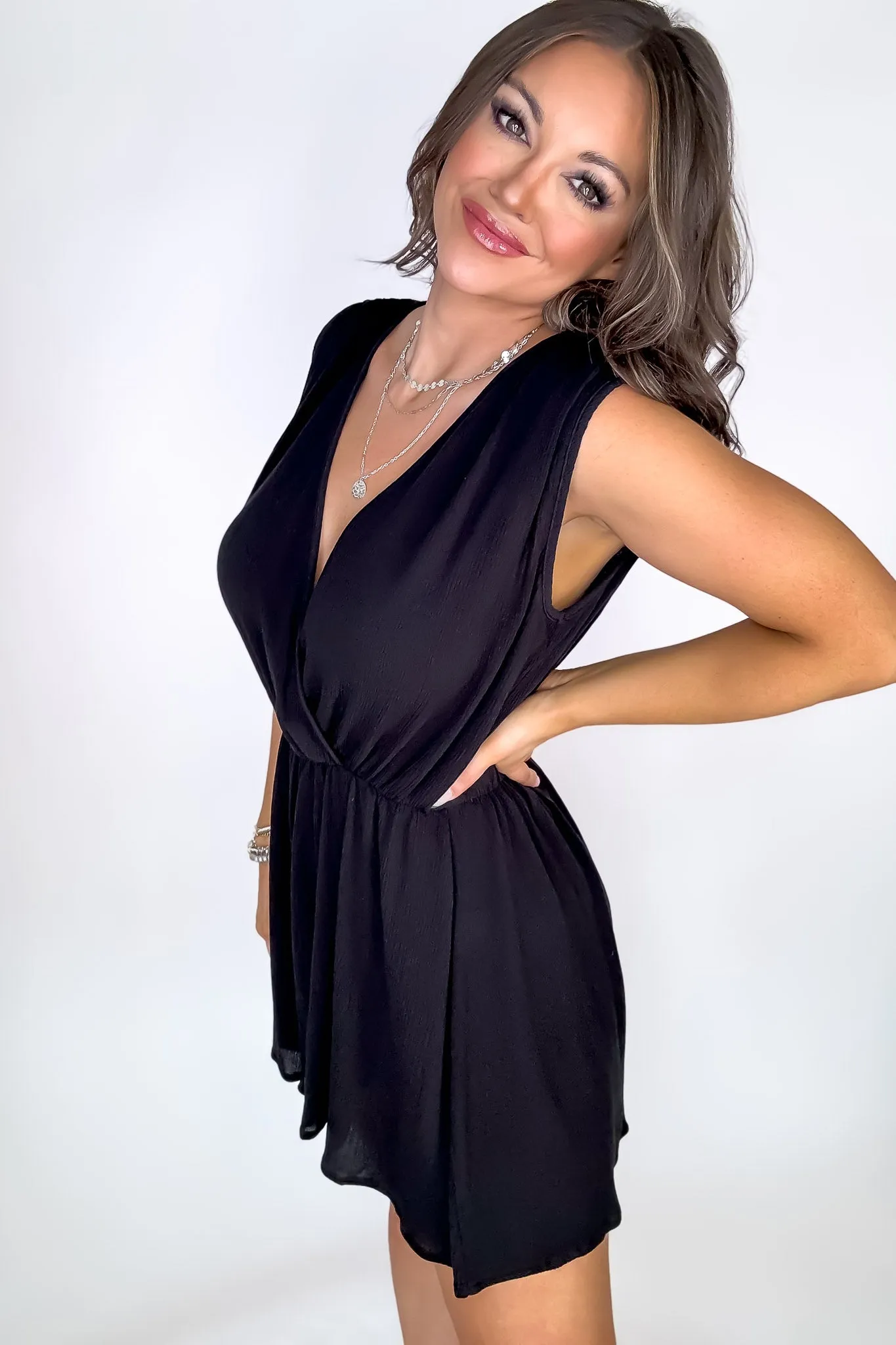 Finding My Place Black Surplice Romper