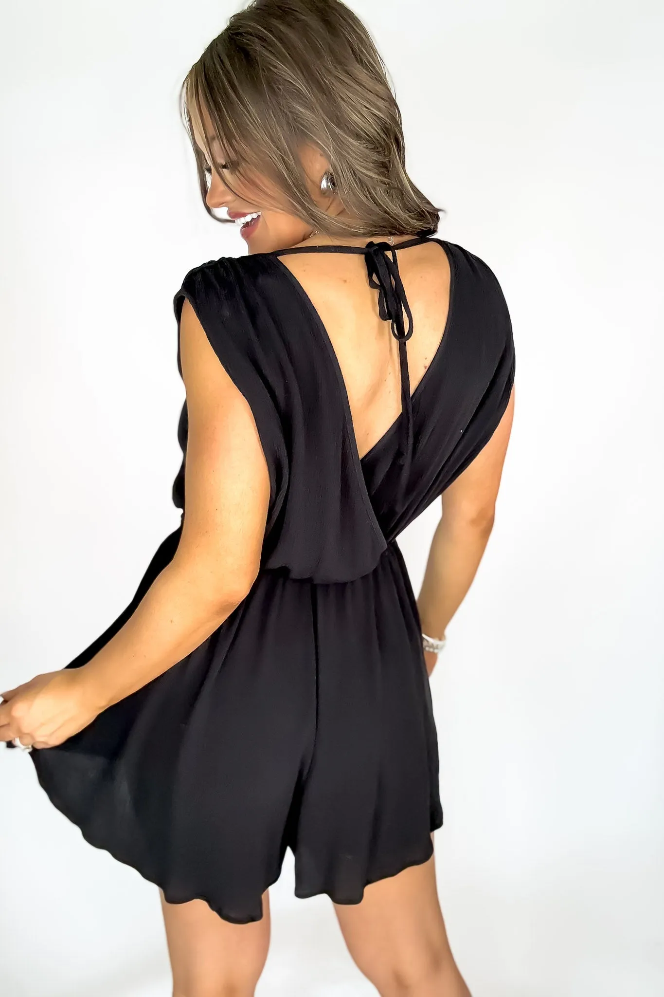 Finding My Place Black Surplice Romper