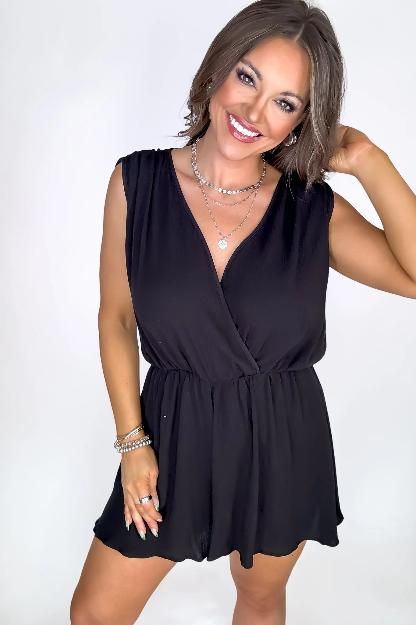 Finding My Place Black Surplice Romper