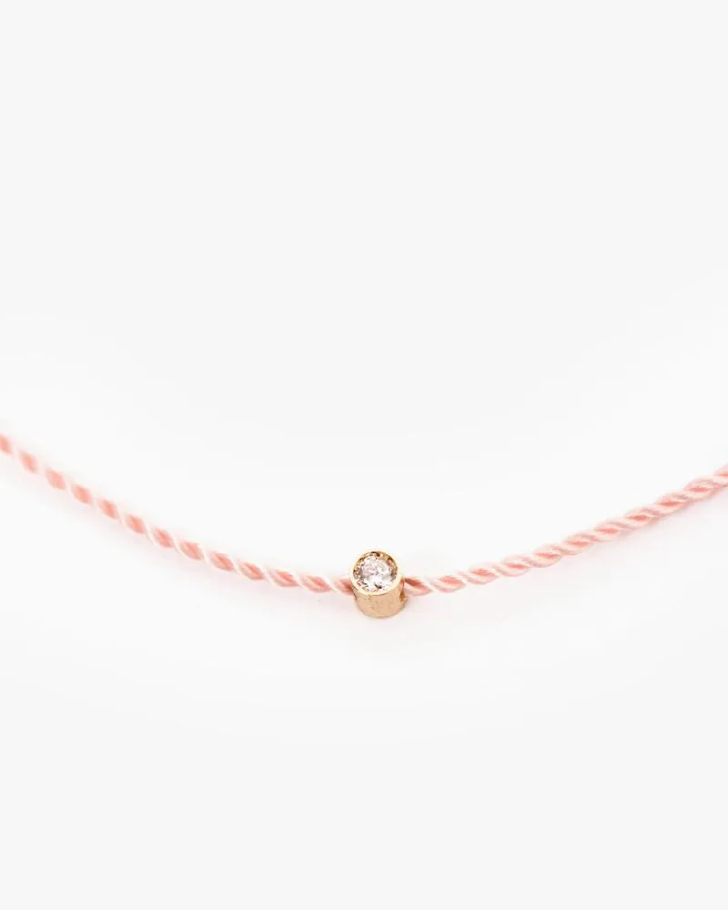 Flirty Cord Bracelet with White Diamond in Baby Pink