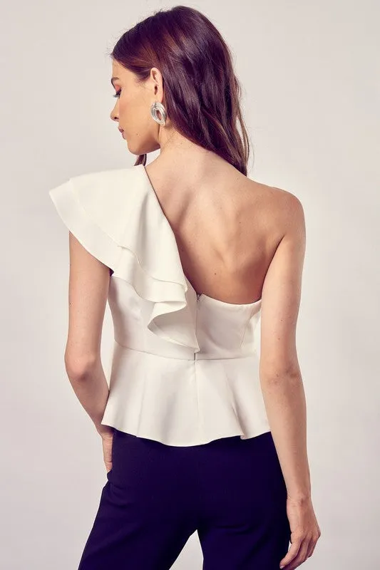 For Better or Work Ruffle Peplum Top - White