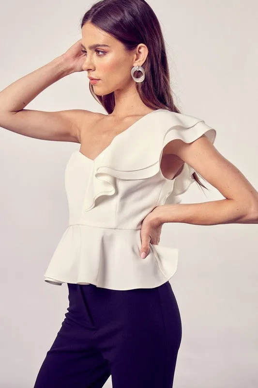 For Better or Work Ruffle Peplum Top - White