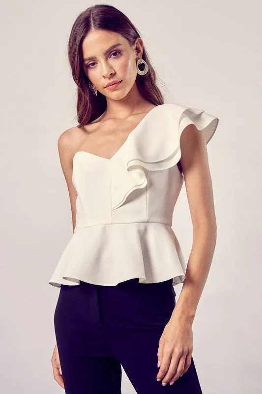 For Better or Work Ruffle Peplum Top - White