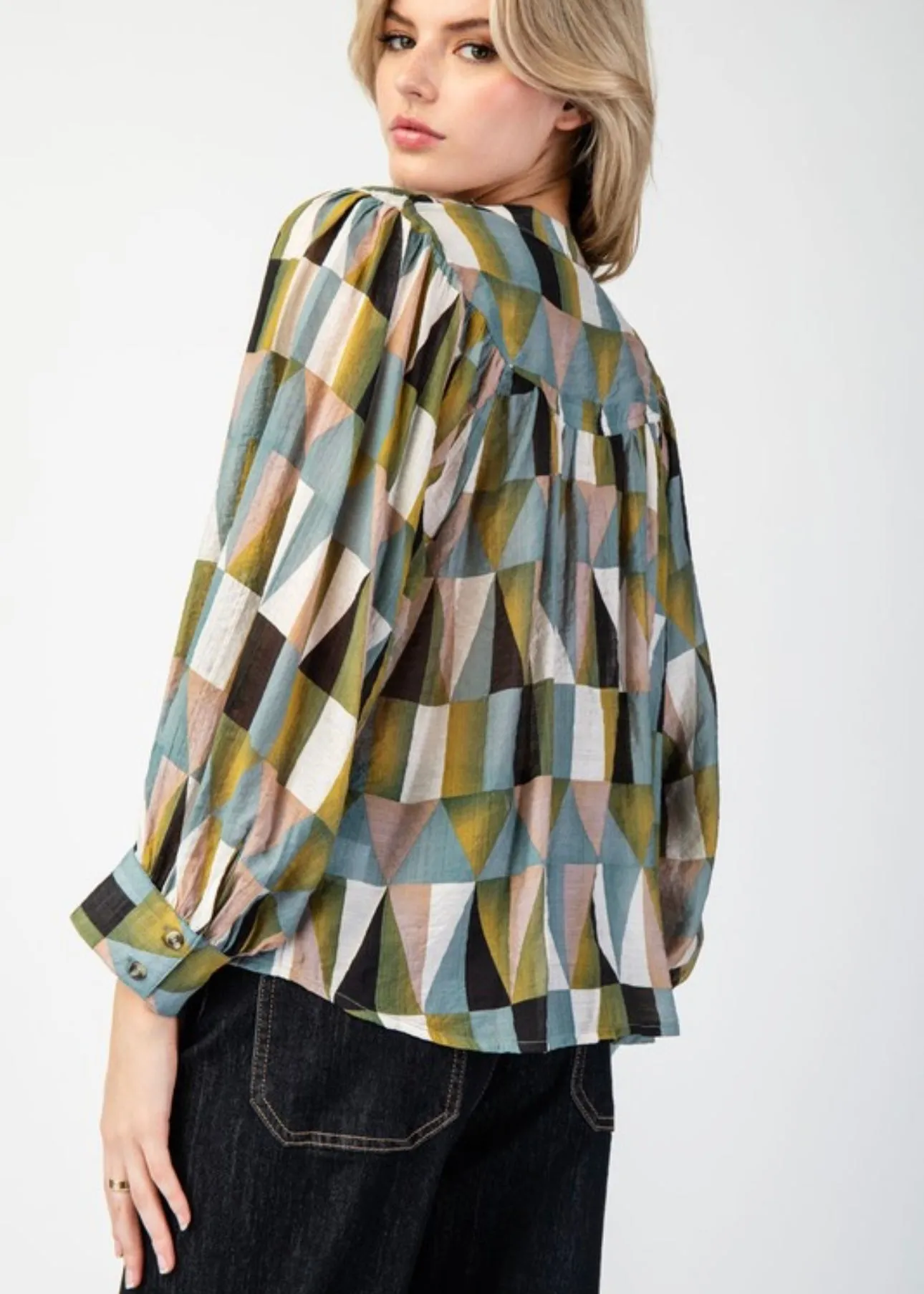 Geometric Button Down Blouse