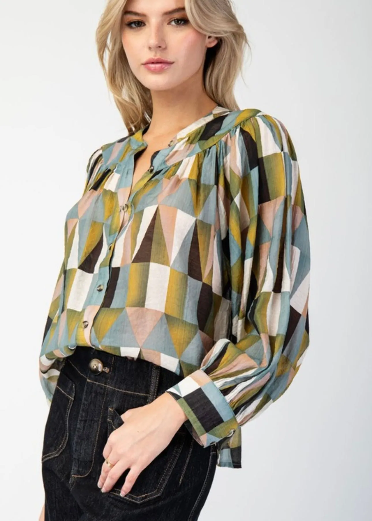 Geometric Button Down Blouse