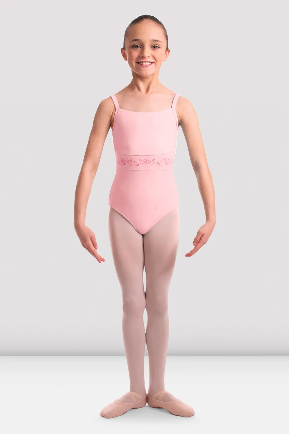 Girls Lezlie Mesh Back Rose Embroidered Leotard