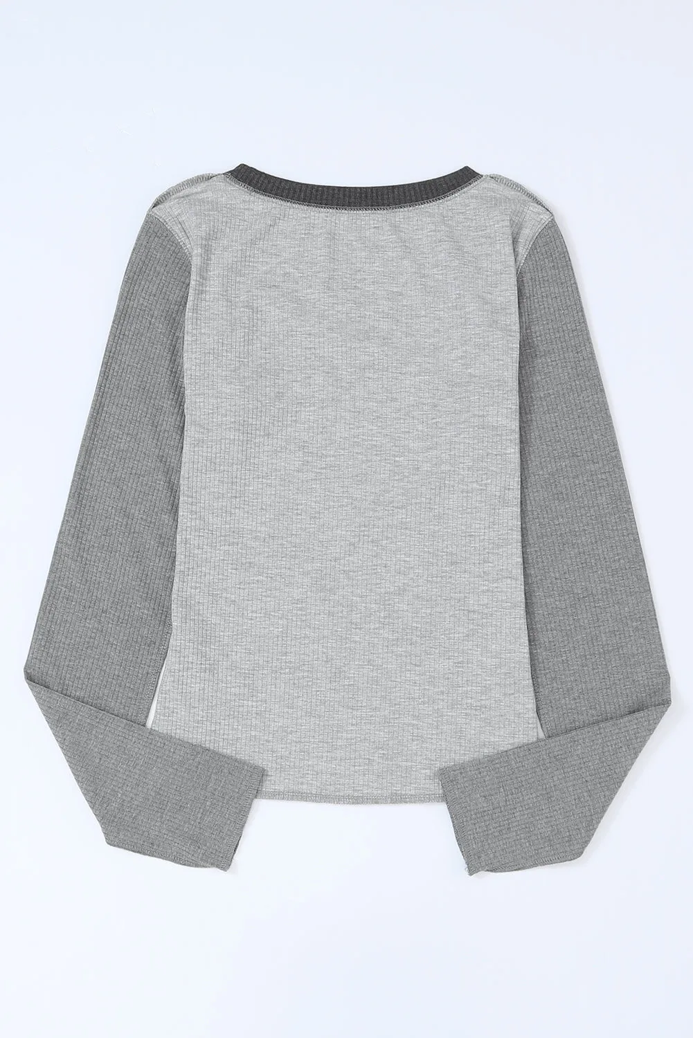 Gray Expose Seam Color Block Ribbed Knit Top