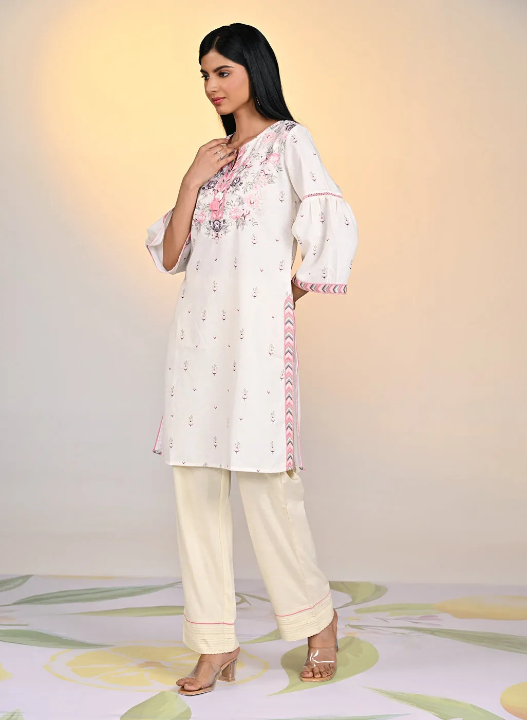 Gulshan Ivory with Green Printed Cotton Linen Kurta
for Women