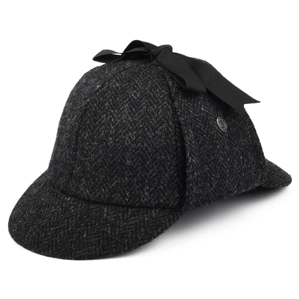 Harris Tweed Sherlock Holmes Deerstalker Hat - Black-Charcoal