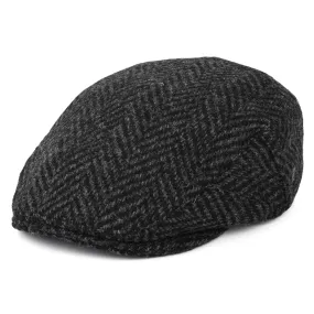 Heavyweight Donegal Tweed Herringbone Drumbarron Flat Cap - Black-Charcoal