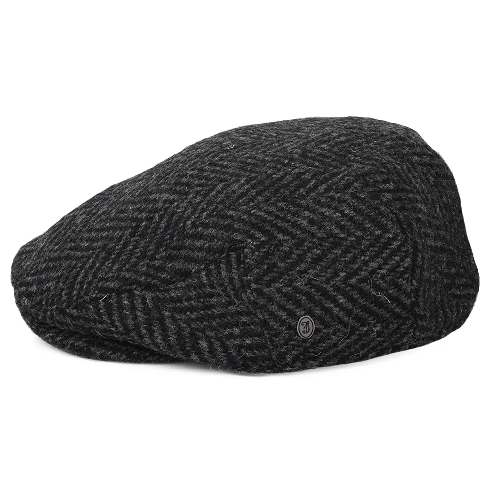 Heavyweight Donegal Tweed Herringbone Drumbarron Flat Cap - Black-Charcoal