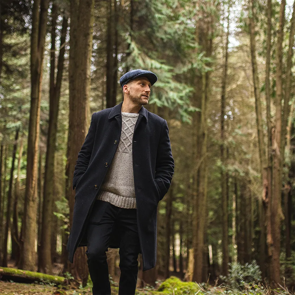 Heavyweight Donegal Tweed Herringbone Pettigo Newsboy Cap - Navy-Black