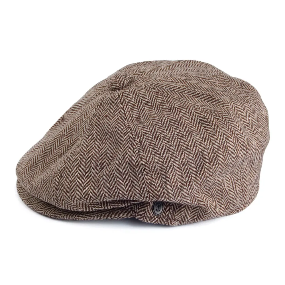 Herringbone Newsboy Cap - Brown