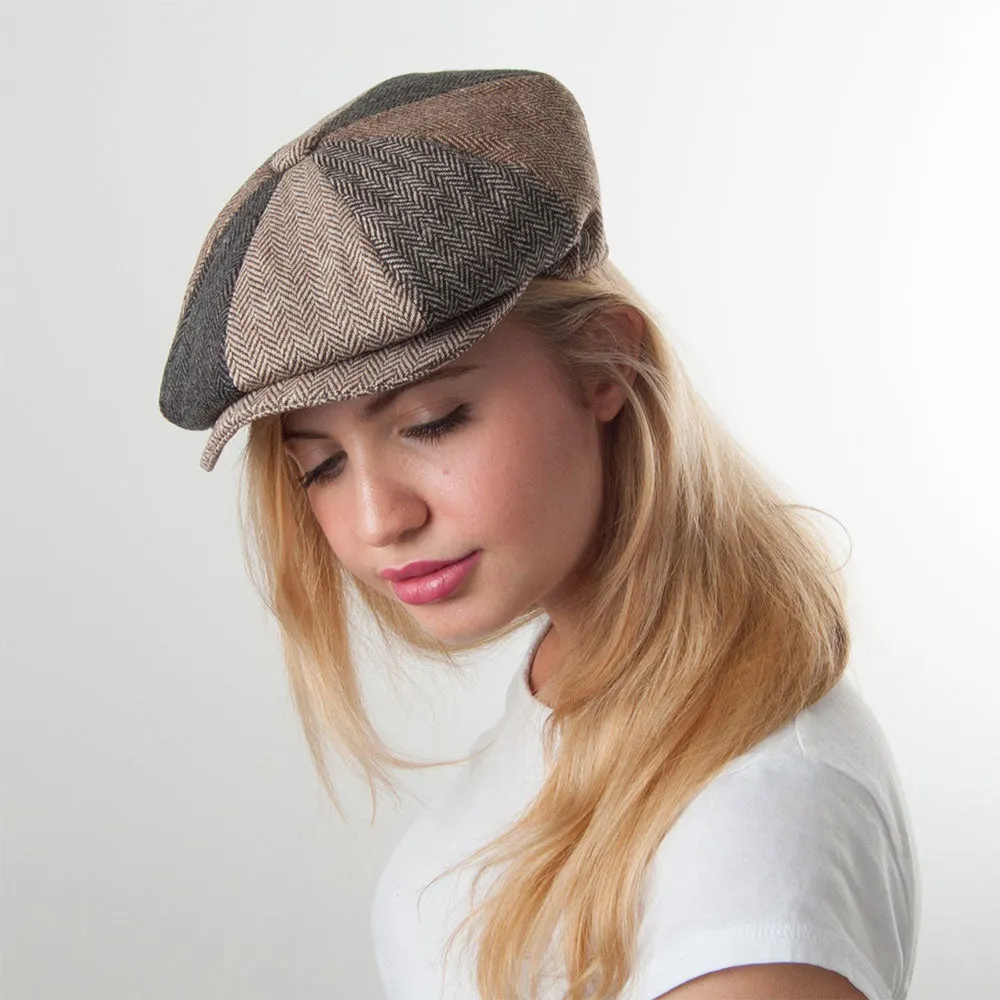 Herringbone Patch Newsboy Cap - Multi-Coloured