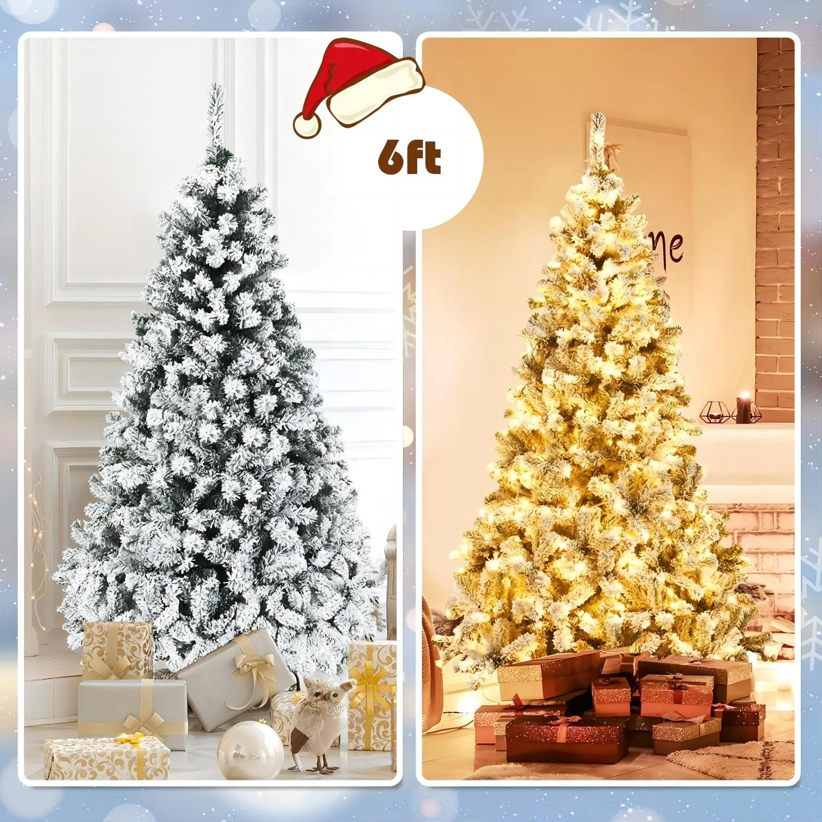 HONGGE 6ft Pre-Lit Holiday Christmas Tree w/ Snow Flocked Branches, 250 Warm White Lights - Walmart.com