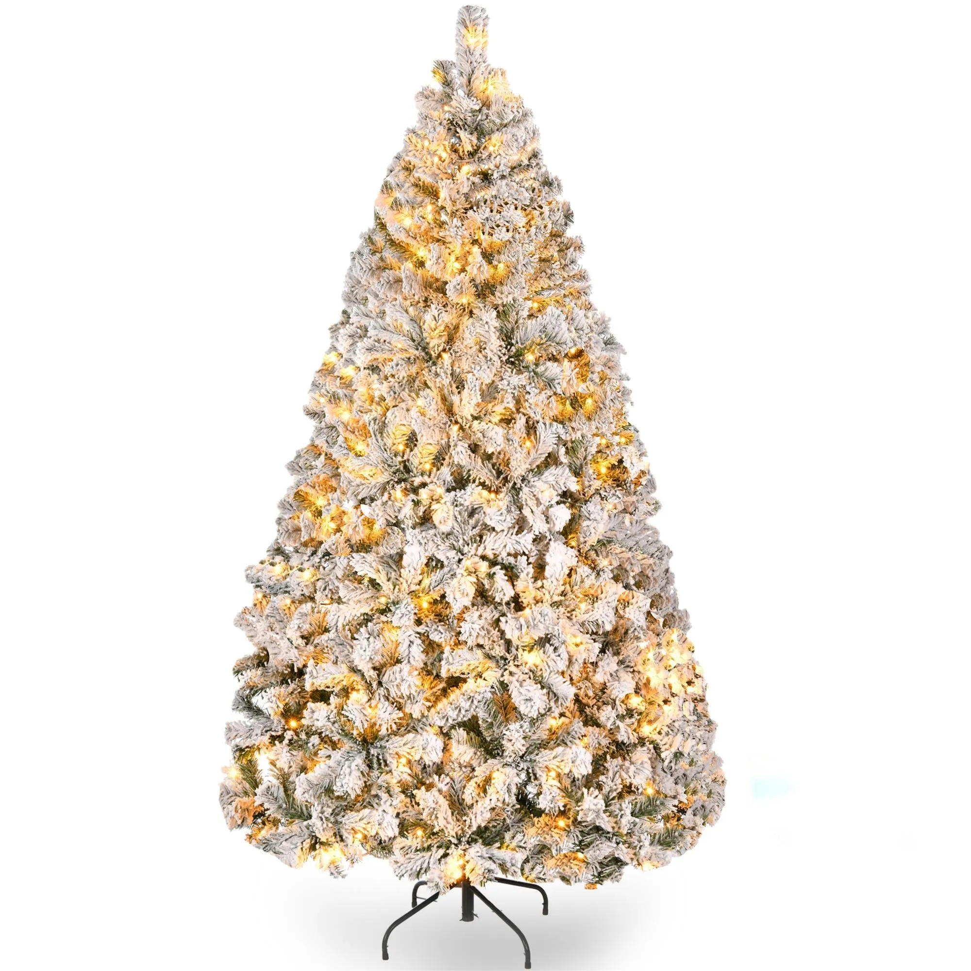 HONGGE 6ft Pre-Lit Holiday Christmas Tree w/ Snow Flocked Branches, 250 Warm White Lights - Walmart.com