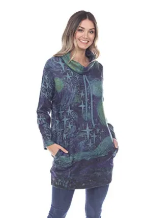 Inoah - Galaxy, Lace Tie Cowl Neck, Long Sleeve Brushed Pocket Fashion Tunic