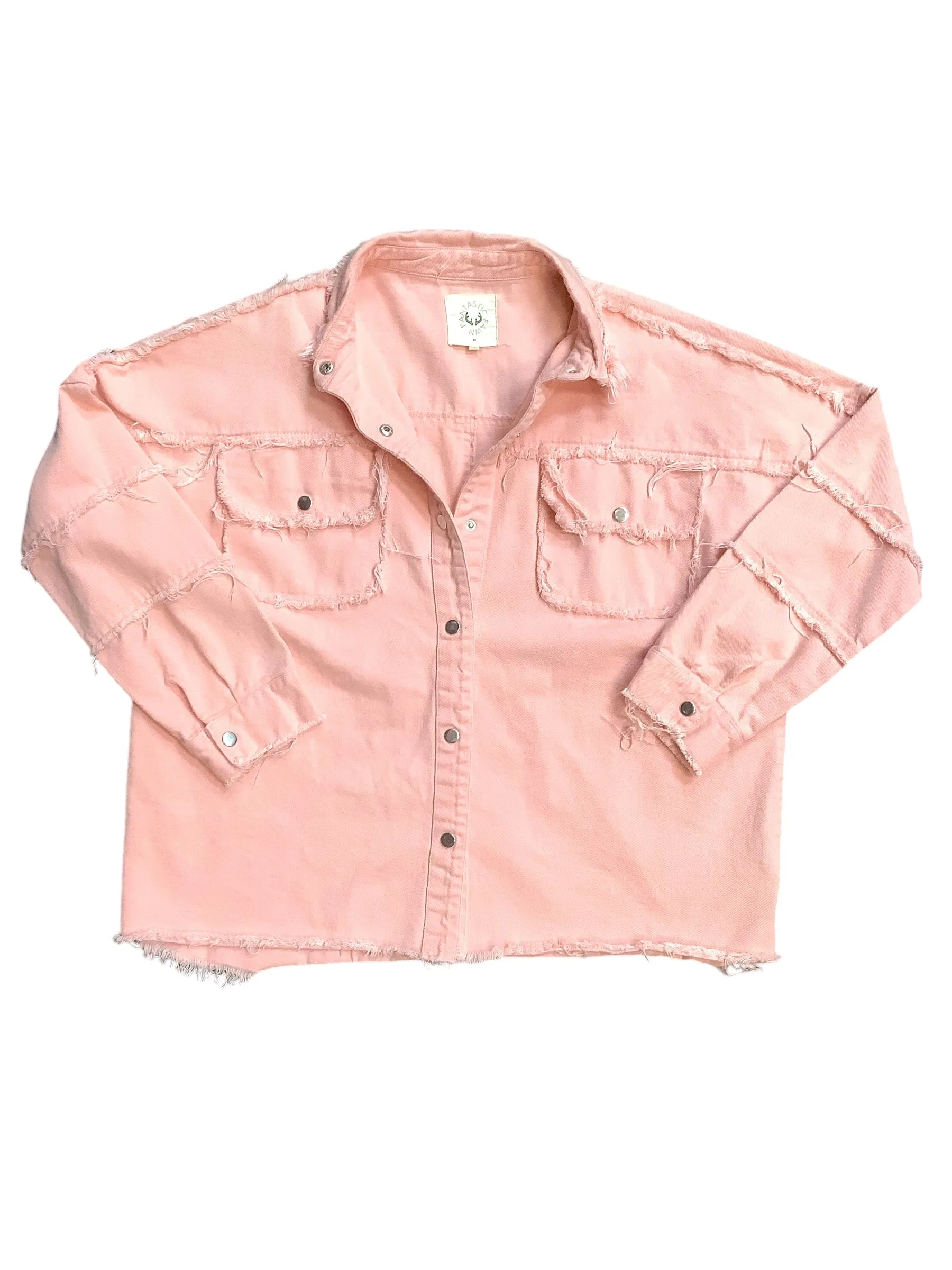 Jacket Denim By Fantastic Fawn In Pink, Size: M