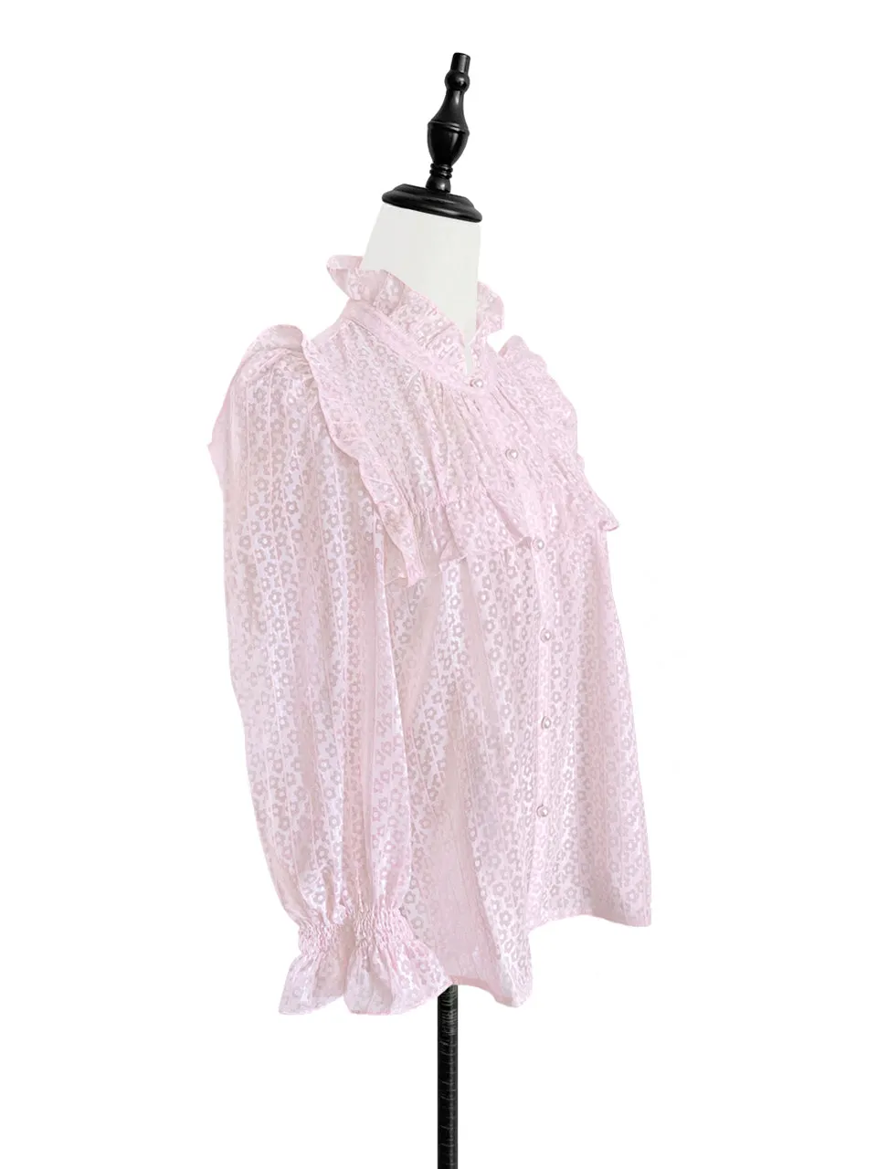 Last Chance! Pink Floral Daisy Lace Striped Ruffle Button-Up Blouse