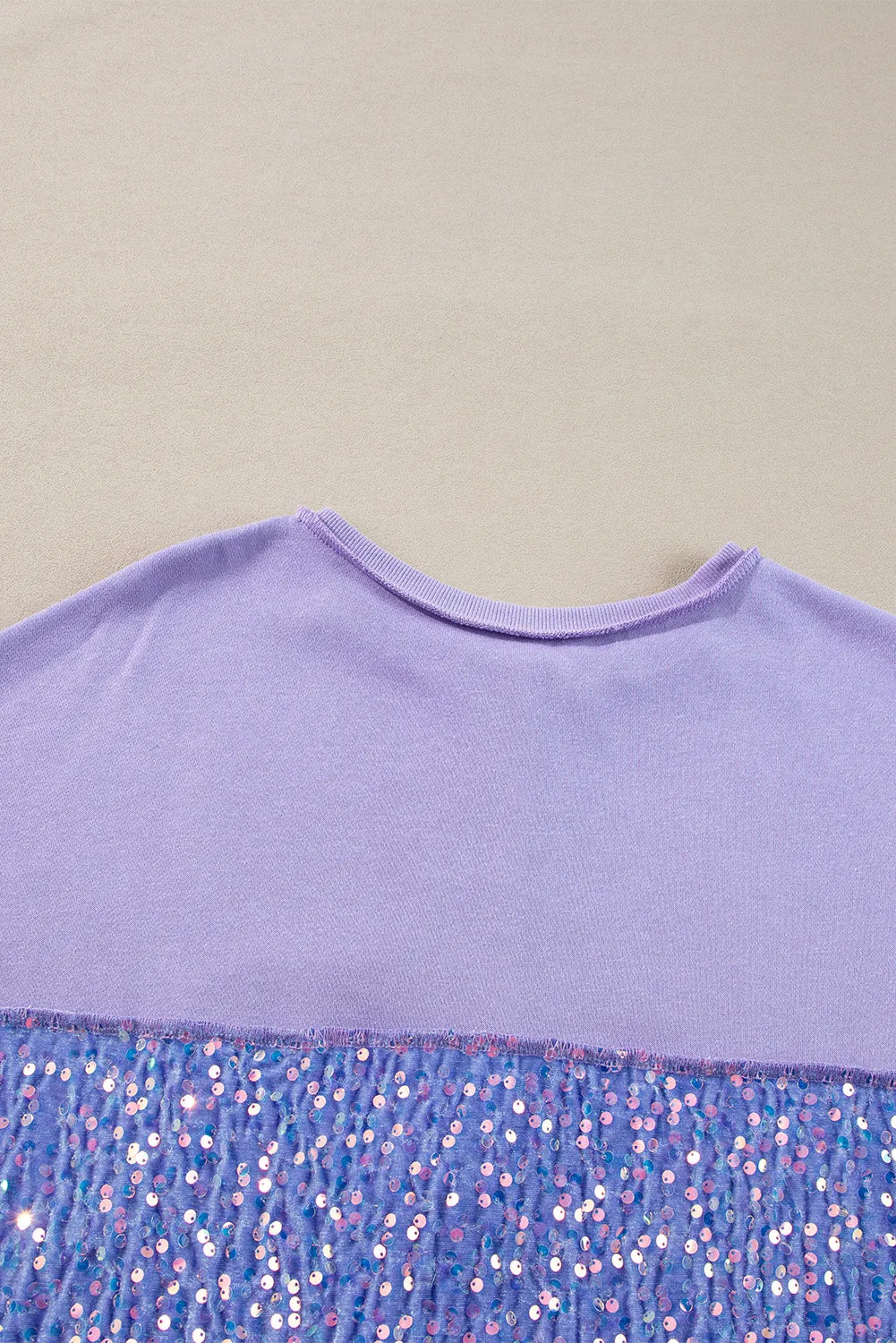 Lilac Sequin Patchwork High Low Hem Henley Sweatshirt