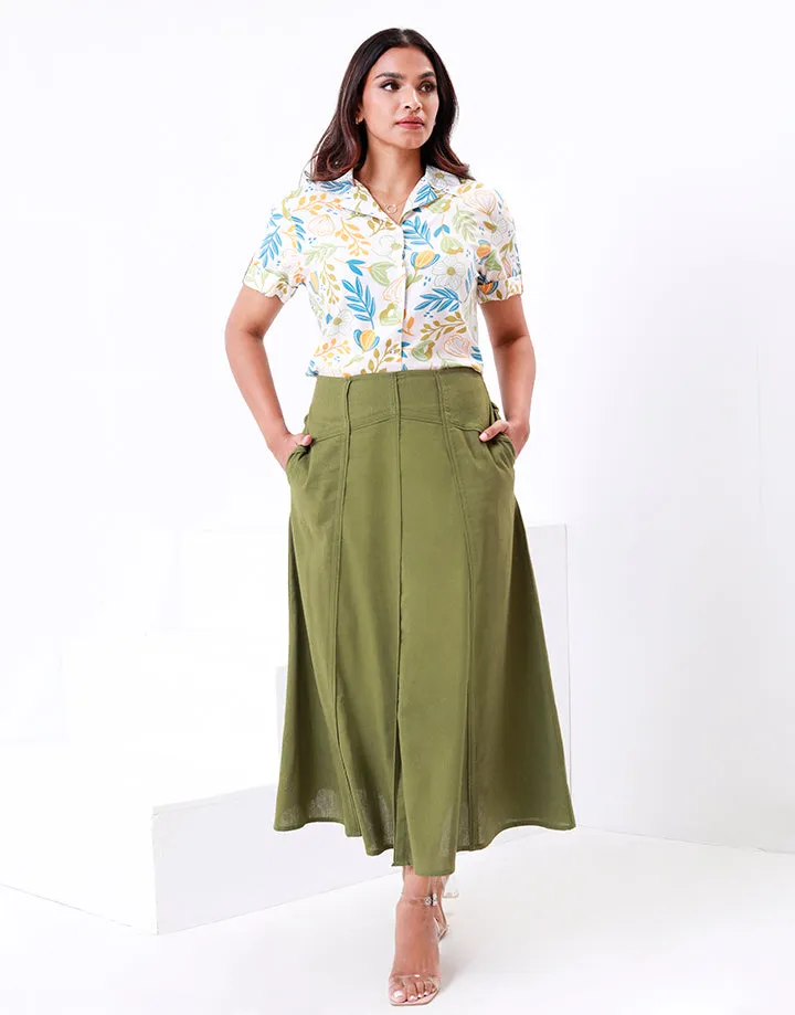 Linen Skirt with Pockets and Front Slit