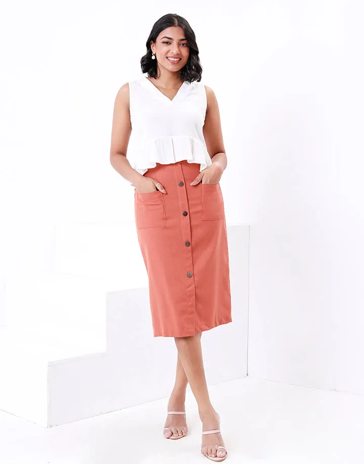 Linen Straight Cut Skirt with Pockets