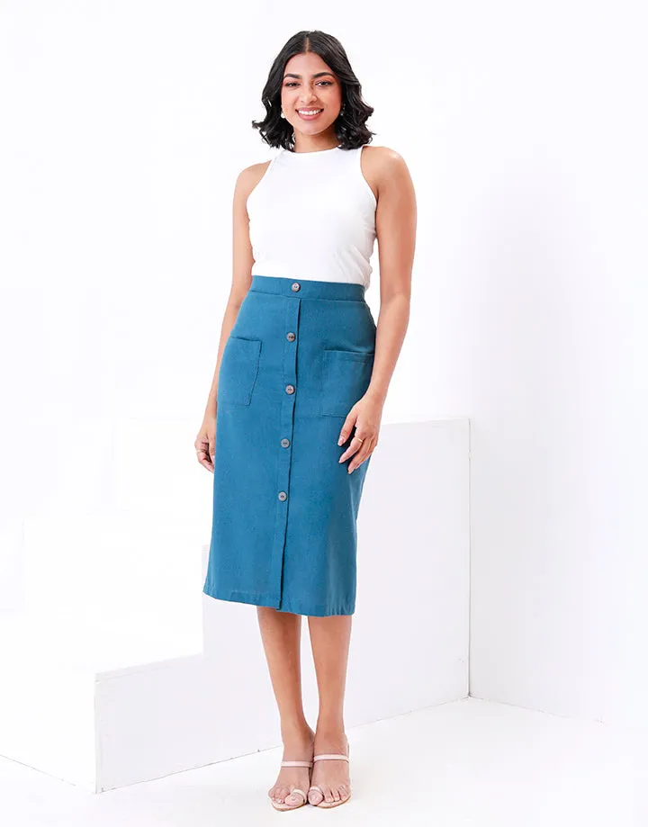 Linen Straight Cut Skirt with Pockets