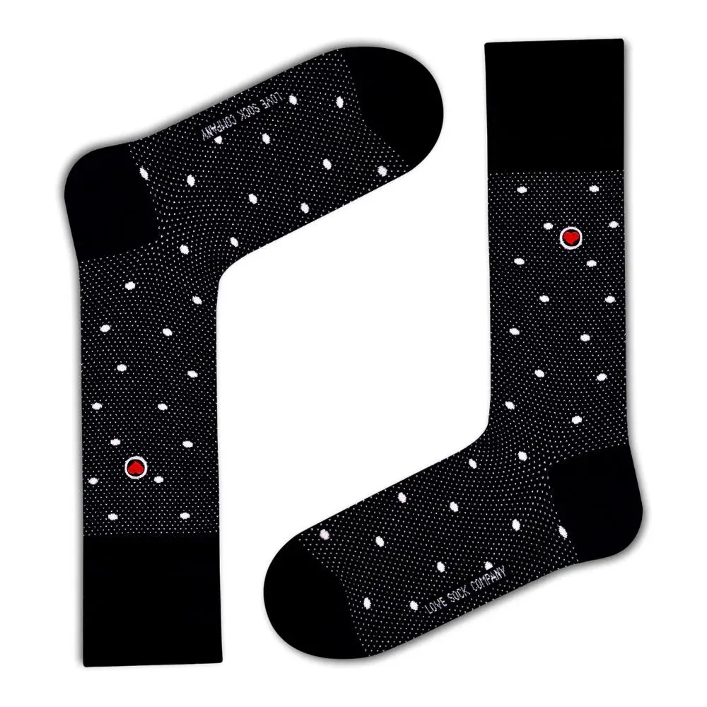 Love Sock Company Funky Patterned Fun Men's Dress Socks Polka Night Black (M)