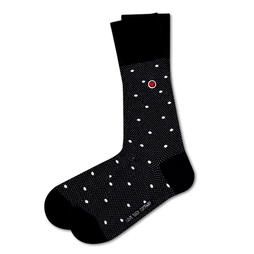 Love Sock Company Funky Patterned Fun Men's Dress Socks Polka Night Black (M)