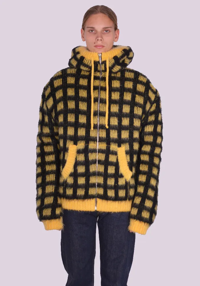 MARNI CDMG0116Q0 BRUSHED CHECK KNIT CARDIGAN YELLOW/BLACK