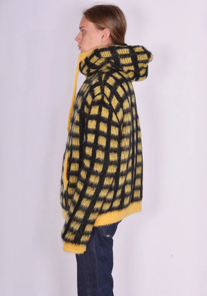 MARNI CDMG0116Q0 BRUSHED CHECK KNIT CARDIGAN YELLOW/BLACK